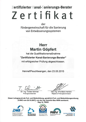 Zertifizierter Kanal-Sanierungs-Berater (M. Göpfert)