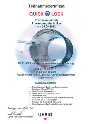 Zertifikat Quick-Lock Anwendungstechniker (M. Göpfert)